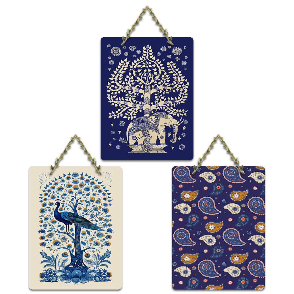 Artvibes Paisley Art Decorative Wall Hanging Ornaments | Wall Sculpture | Signs & Plaques | Festive Decor | Aesthetic Wooden Decor | Handcrafted Art | Ideal Gifts (WH_9617N), Set of 3