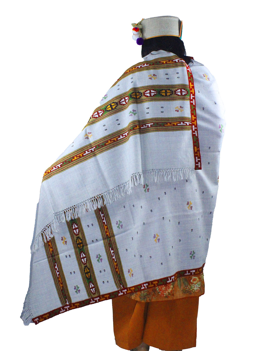 ARUNA Genuine HandWoven Kullu Woolen Shawl Silver- Colored with Beautiful HandWoven Embroidery for Women and Girls.