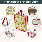 DOUBLE R BAGS Unisex Big Eco Cotton Canvas Shopping Bag for Grocery, Milk, Fruits & Vegetables | Reusable Tote with Reinforced Handles | Sunflower Print, 34x9.5x39.5 cm, 1 Compartment (Pack of 2)