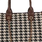 MINI WESST Women's Printed Synthetic Leather Tote Bag for Office, College and Party (Black) (Brown Black check)