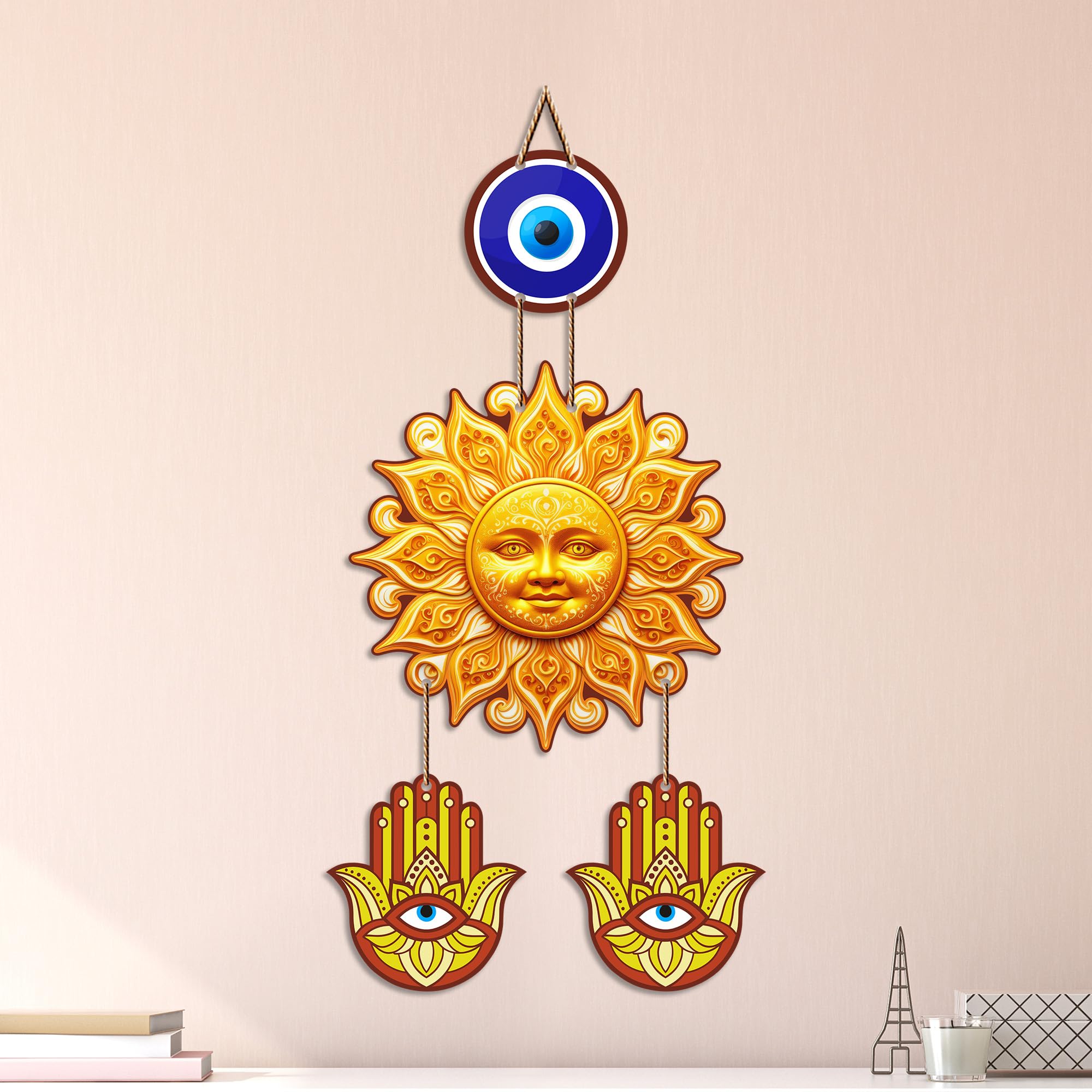 Artvibes Surya Dev Evil Eye Wall Hanging for Home Entrance Door Decor | Nazar Battu Protection Hanging for Living Room Bedroom Office | Vastu Positive Energy Decorative Gift (WH_85126N)