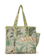 NIKAVIK Quilted Cotton Tote bag – Exotic Animal Print Foldable and Ideal for Travel Shopping Beach Trips or Daily Essentials (Beige)