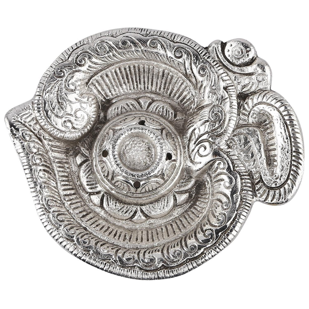 Kridaykraft Om Shaped Metal Silver Plated Incense Stick Holder (Agarbati Stand)