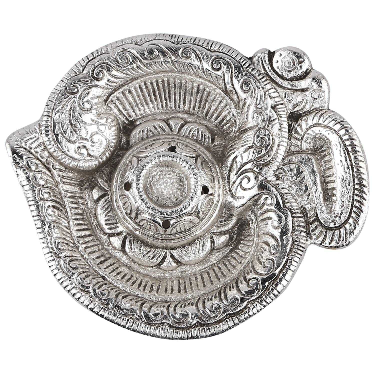 Kridaykraft Om Shaped Metal Silver Plated Incense Stick Holder (Agarbati Stand)