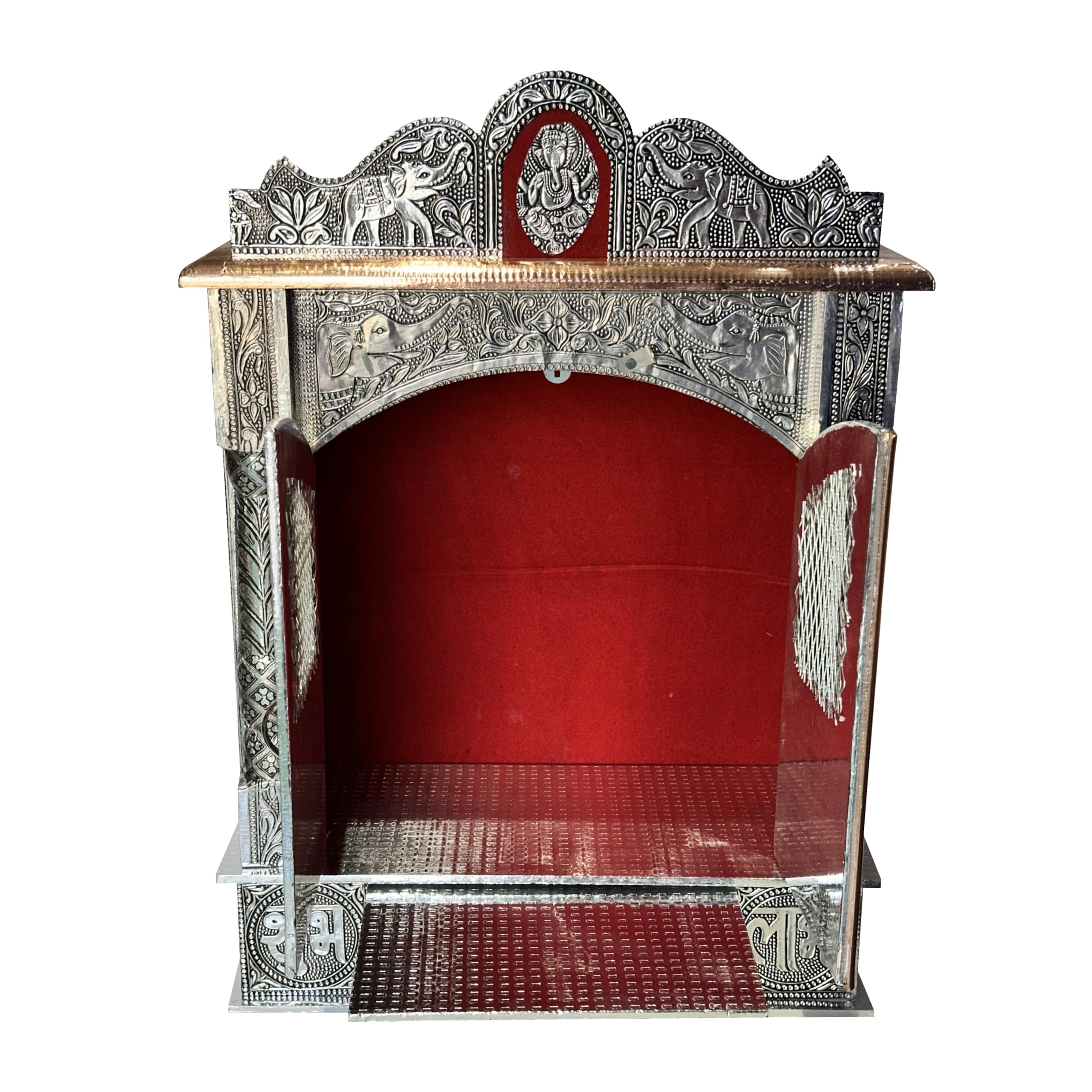 balveer Home n Office Temple Wooden Silver oxidised mandir Wall Hanging Temple.18L*6D inch