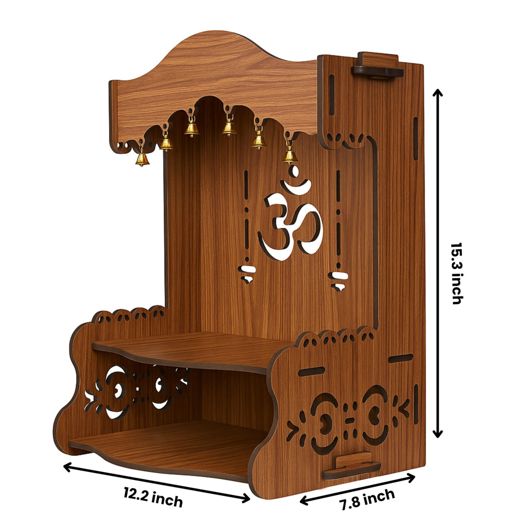 HOMEWEY DECOR Wooden Home Temple Handcrafted Support Heavy Idols Luxurious Finish Pooja Mandir for Home and Office Wall Mount for Room (Design8)