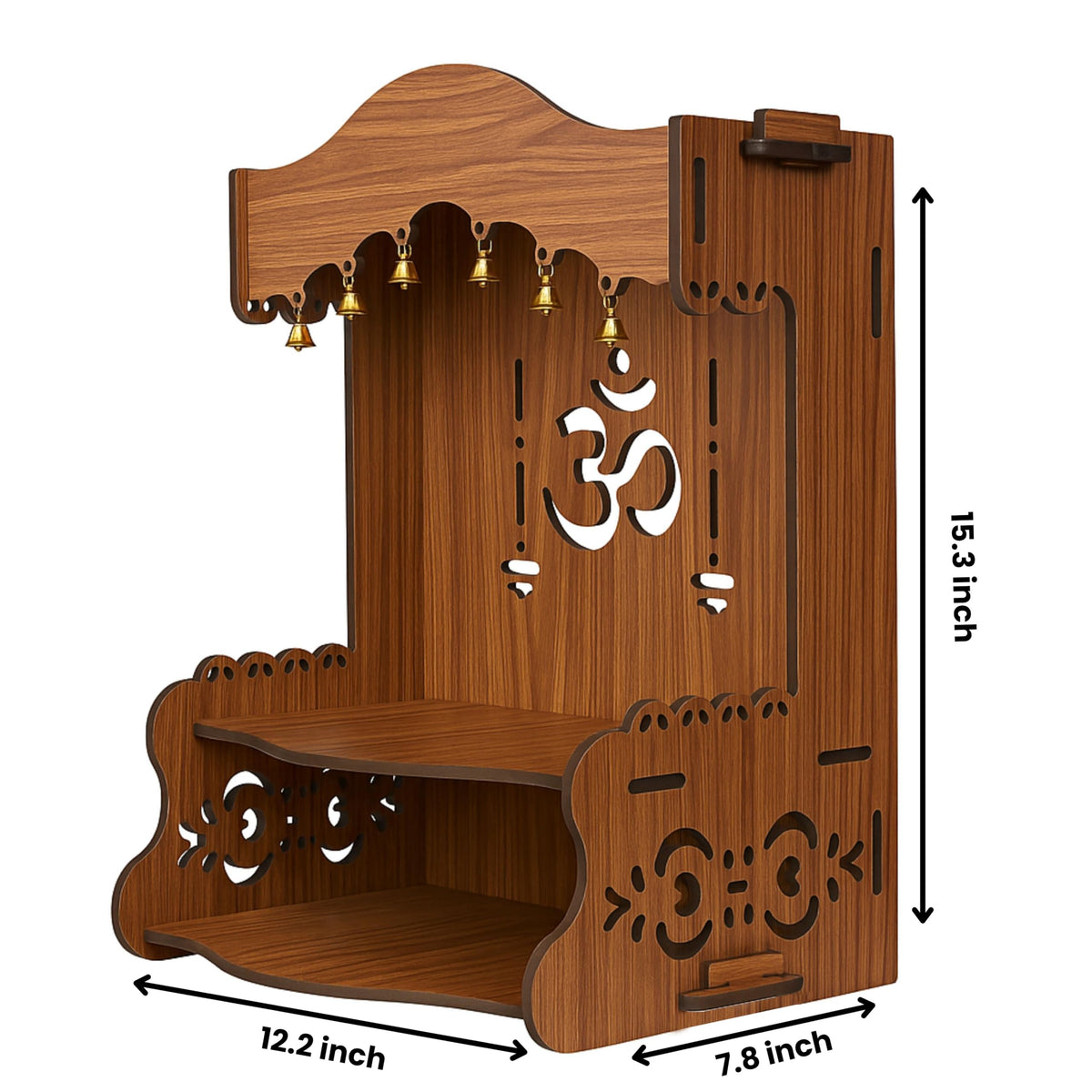 HOMEWEY DECOR Wooden Home Temple Handcrafted Support Heavy Idols Luxurious Finish Pooja Mandir for Home and Office Wall Mount for Room (Design8)