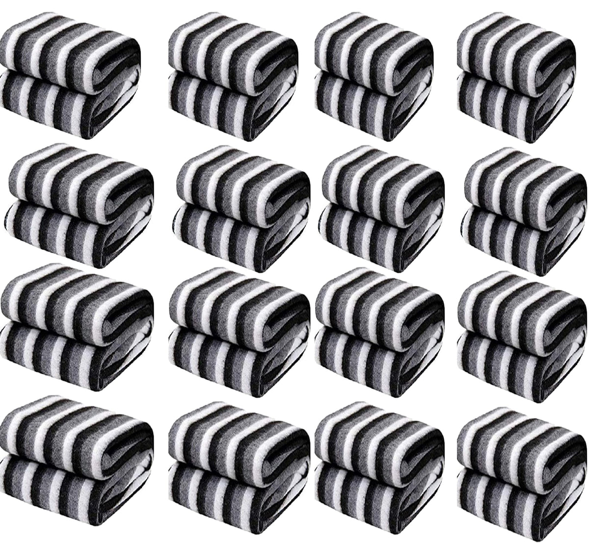 STARNSTYLE 300 TC All Season Light Weight Striped Polar Fleece Double Bed Donation Blanket (230 x 230 cm Pack of 20, White, Black) Kafalo