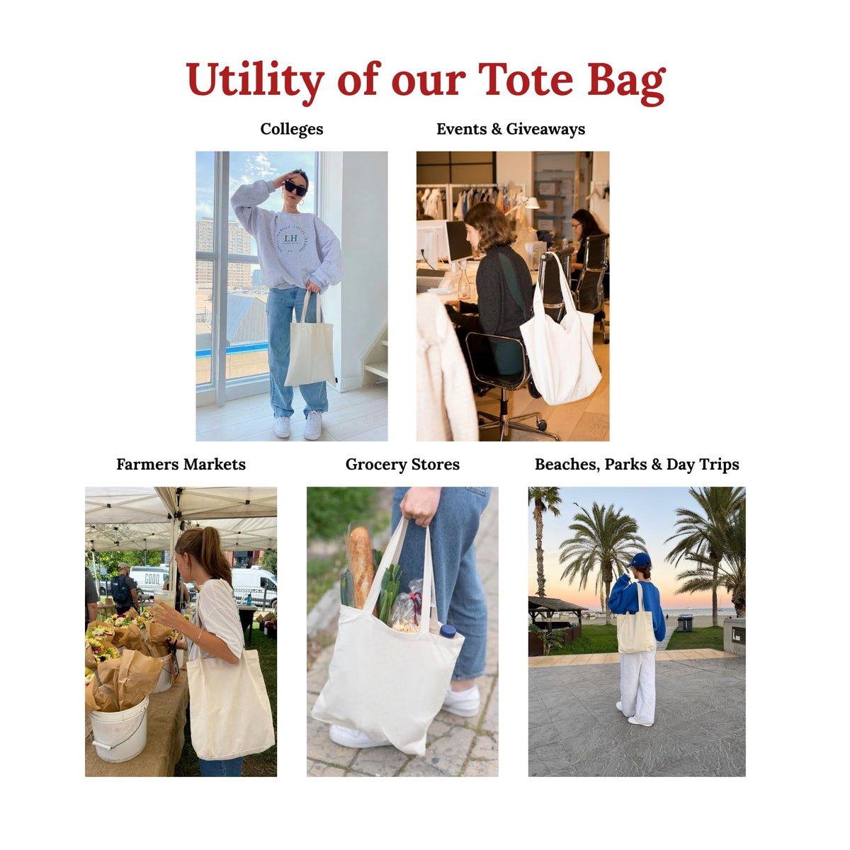 IVILLAGE Durable & Reusable Tote Bags 100% Cotton Shopping Bag - Multipurpose Designer Bag Compact, Lightweight & Eco-Friendly Sturdy Bag - 7 kg Capacity (Pack of 50)