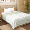 Story@Home Dohar Single Bed 100% Cotton AC Blanket for Summer | 144x220CM, 150GSM Ac Comforter and AC Blanket for Summer | White & Light Green Leaf Reversible Duvet Quilt All-Season Blanket Kafalo