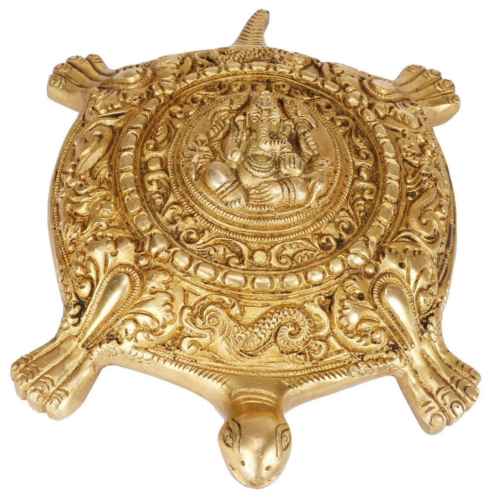 ARTVARKO Brass Tortoise Ganesha for Good Luck Showpiece Turtle Kachua Ganesh Tortoise for Shree Yantra Feng Shui Vastu Long Life Career 8 Inch