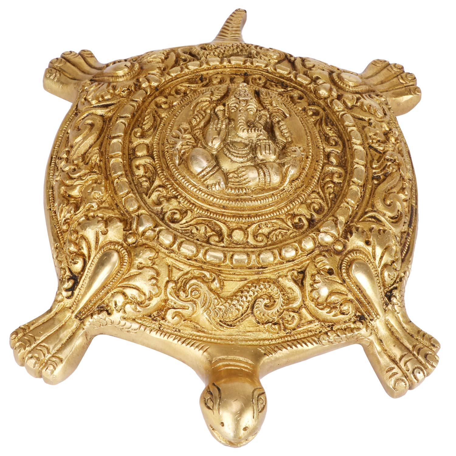 ARTVARKO Brass Tortoise Ganesha for Good Luck Showpiece Turtle Kachua Ganesh Tortoise for Shree Yantra Feng Shui Vastu Long Life Career 8 Inch