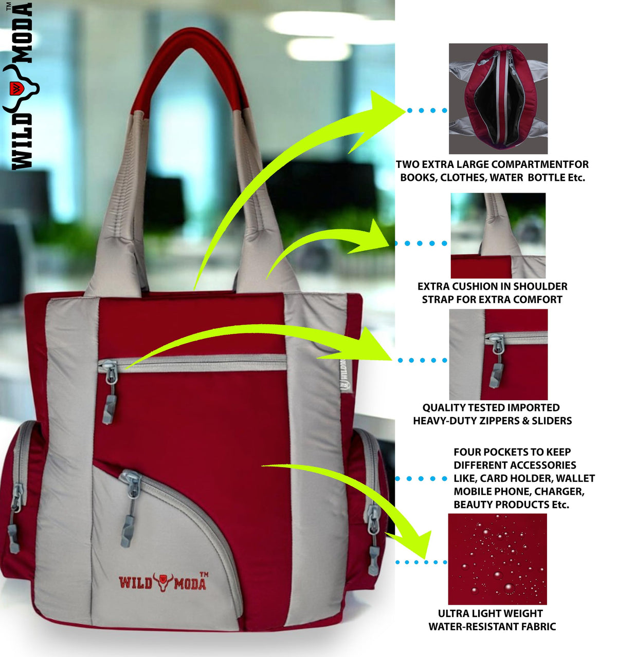WILD MODA Kat Women Shoulder and Tote Bag (Maroon & Grey)