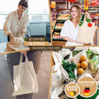 Pack of 10 Cotton Bags, 38 x 42 cm, Unprinted, Two Short Handles, Oeko-Tex® Certified Fabric Bag, Carry Bag, Cotton Bag, Shopping Bag, Jute Bag, Cloth Bag, Shopping Bag, Natural