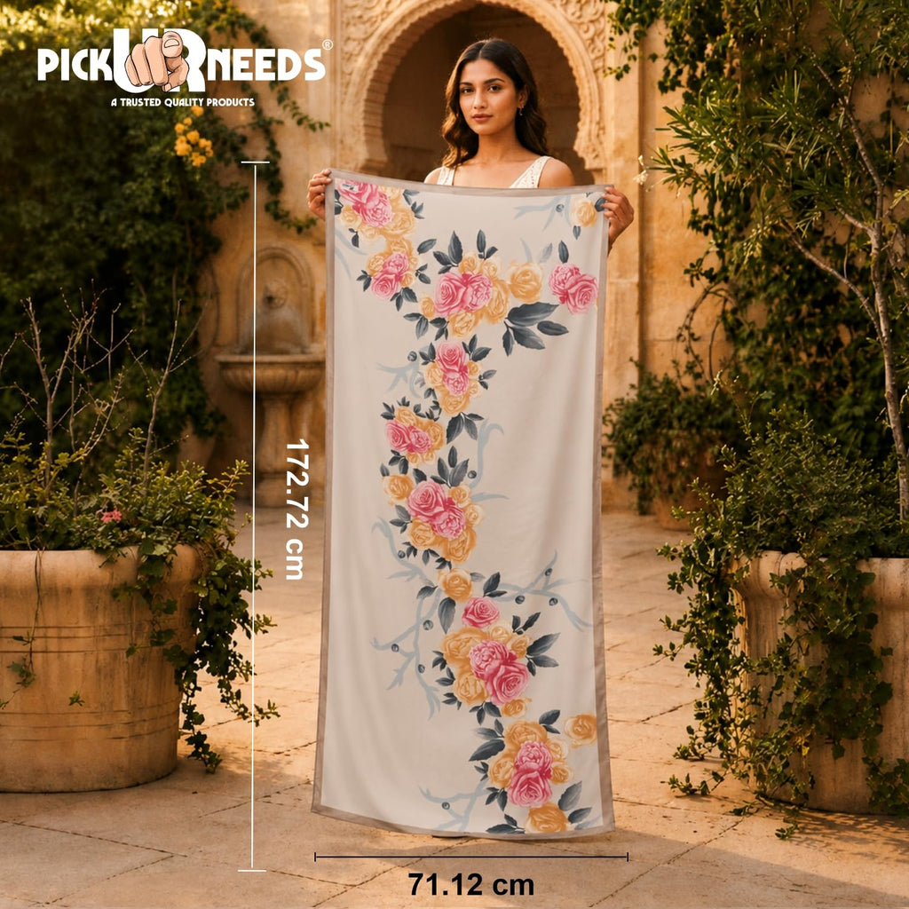 Pick Ur Needs Summer Silk Floral Printed Scarf for Womens & Girls Elegant Neck, Head & Shoulder Wrap Soft Lightweight Fashion Stole