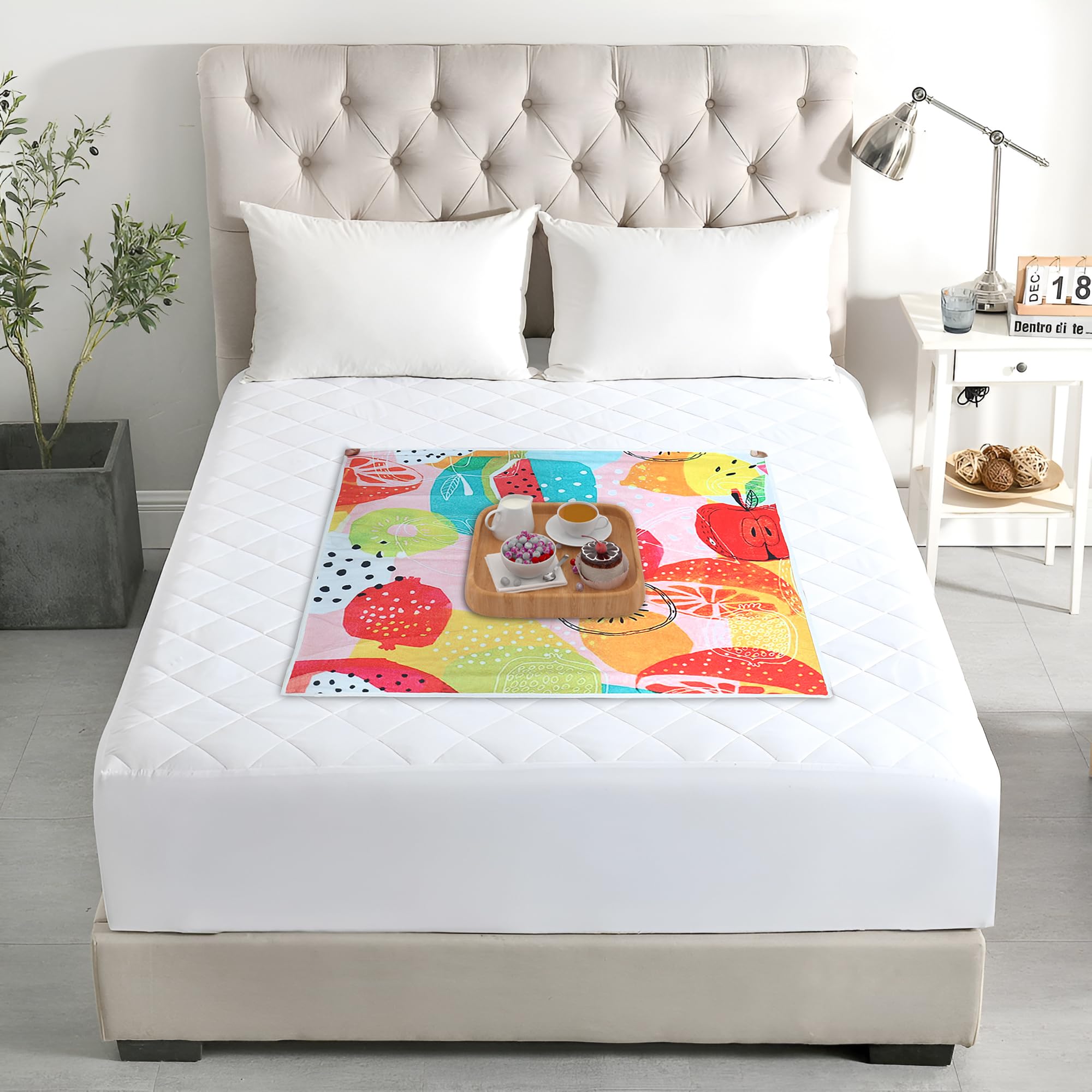 Aazeem Waterproof Bed Server | Food Mat | Bedsheet Protector | Non - Reversible in 3D Printed with Laminated Nonwoven Back| Multicolor| Kafalo