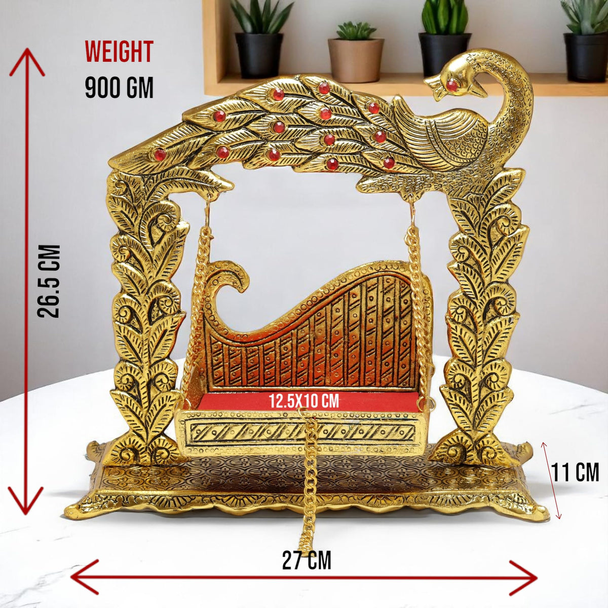 KridayKraft Metal Swing Laddu Gopal Jhula,Krishna Hindola Palana,Decorative Laddu Gopal for Temple Pooja,Showpiece Figurines,Religious Idol Gift Article