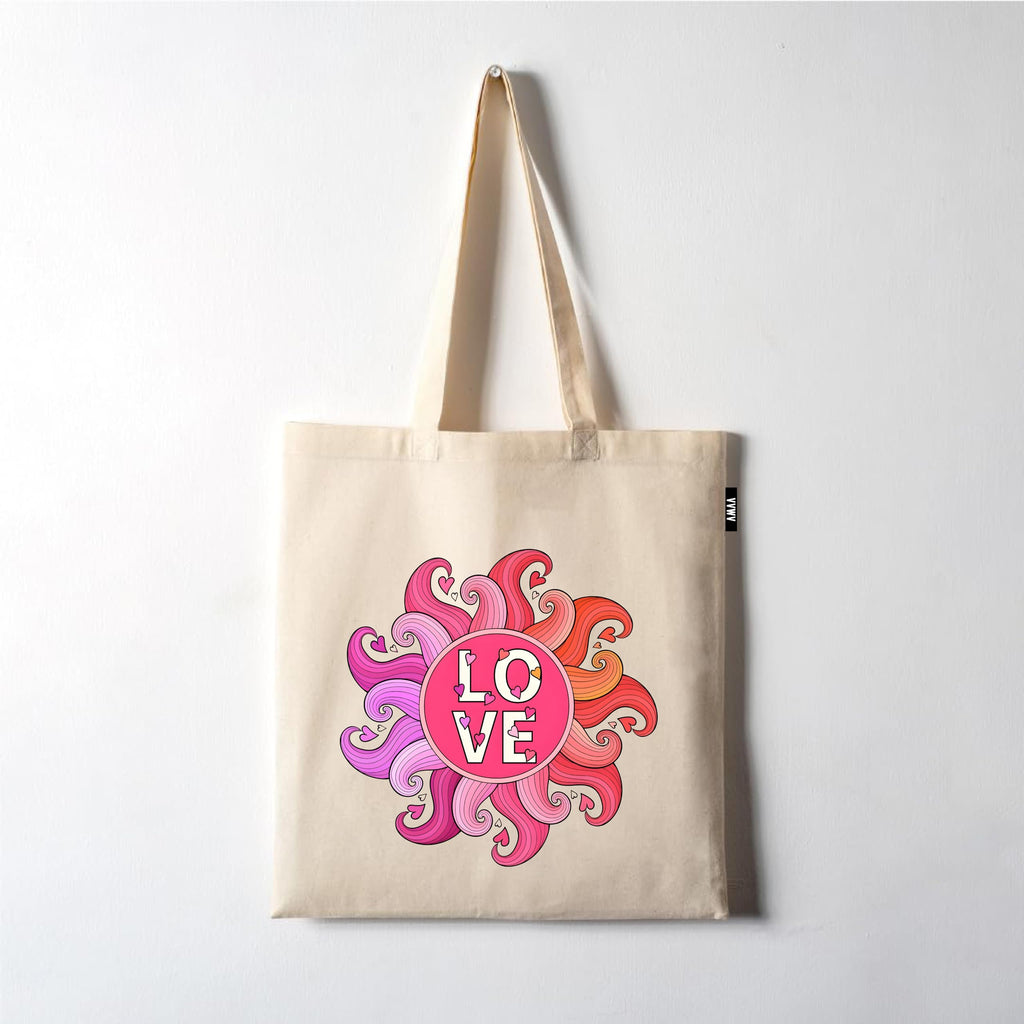 VVWV Tote Bag | 100% Organic Cotton Shopping | Grocery | Tote Bag Women Office College Grocery Vegetable Bags Market, Canvas Tote Bag 15kgs Capacity 13 x 15.7 Inch (Love)