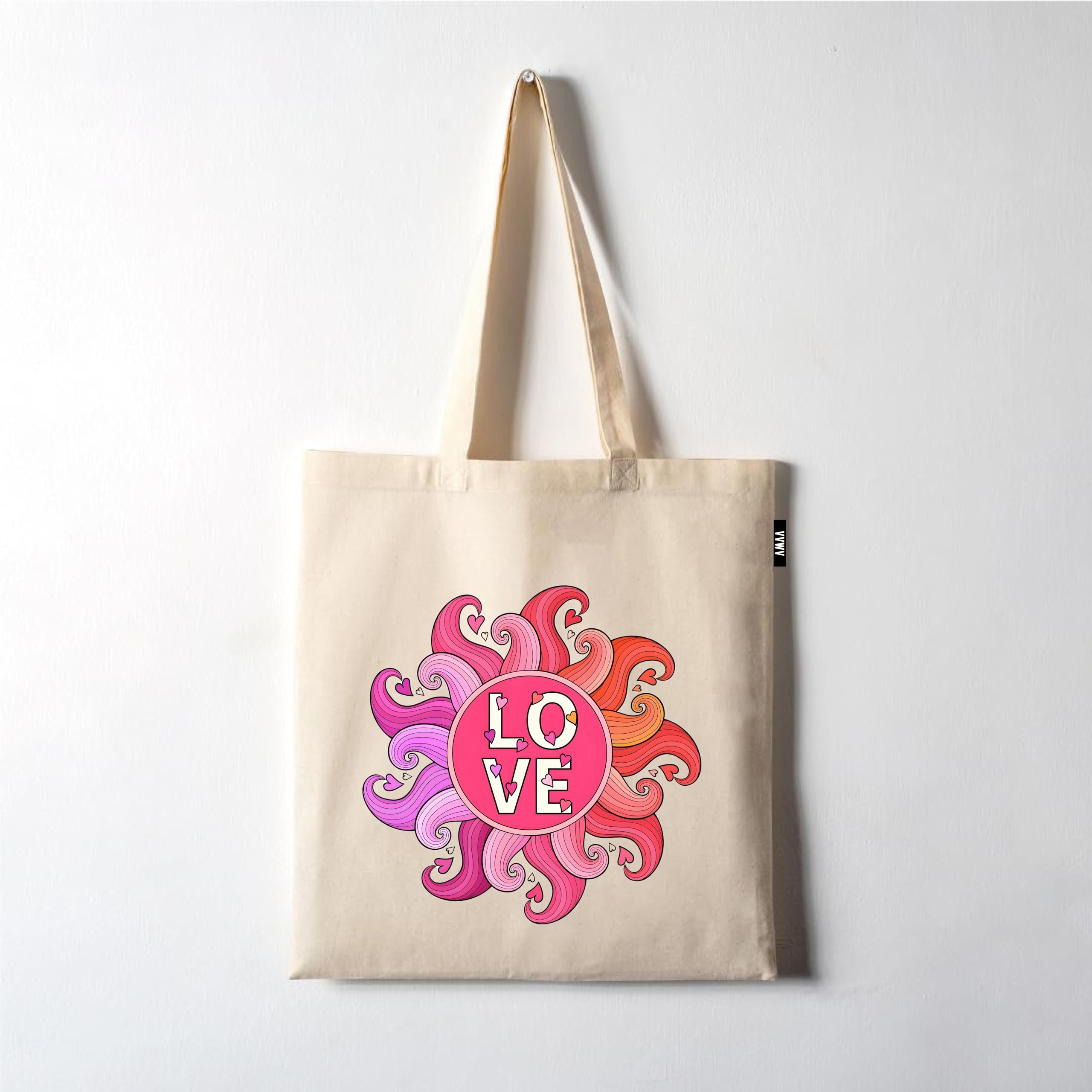 VVWV Tote Bag | 100% Organic Cotton Shopping | Grocery | Tote Bag Women Office College Grocery Vegetable Bags Market, Canvas Tote Bag 15kgs Capacity 13 x 15.7 Inch (Love)