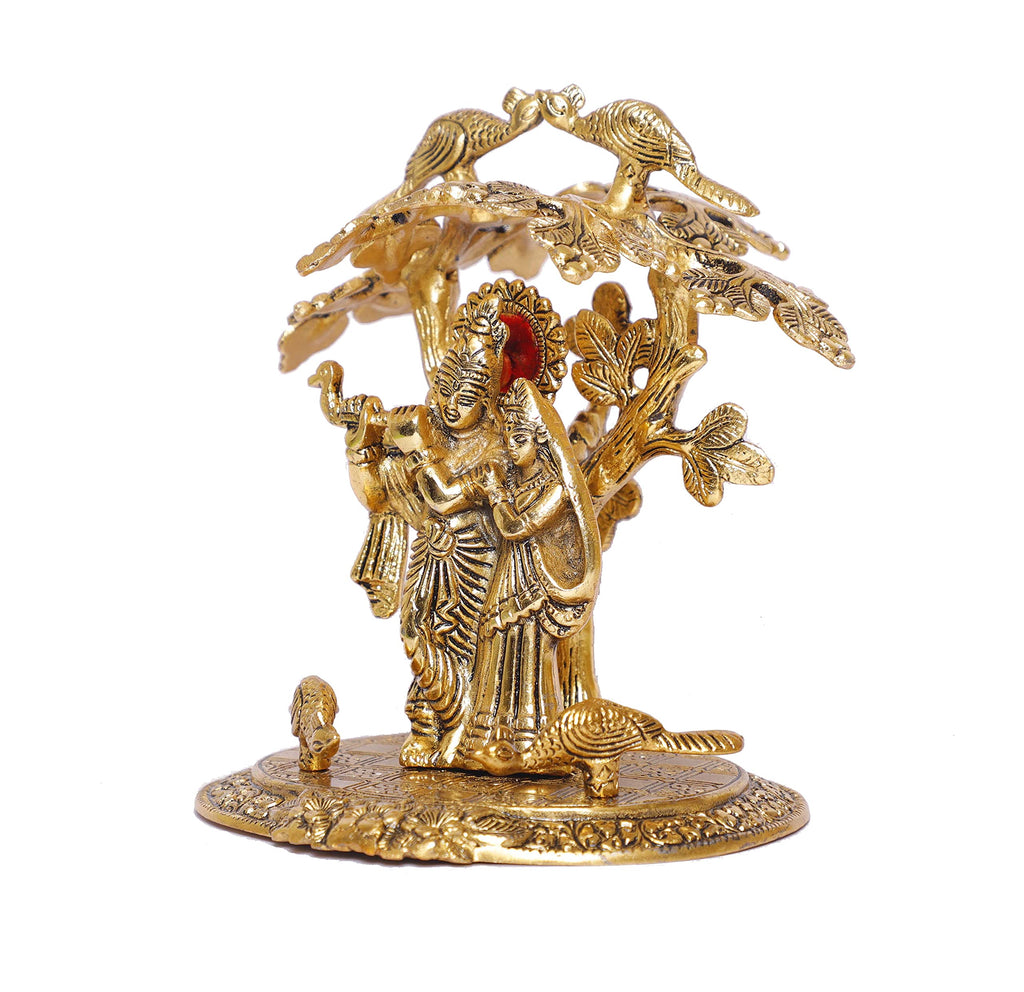 Prince Home Decor & Gifts Fabric Gold Oxidized Finish Radha Krishna Playing Flute Under Tree God Idols for Home Decor (Multicolour, Standard)
