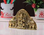 KridayKraft Ganesh Wall Hanging with Elephants for Door Entrance Decorative Showpiece - 12 cm (Aluminium, Gold)