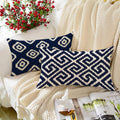 STITCHNEST Set of 2 Polycotton Cushion Covers – 12x18 Inches – Blue & White Ikat Geometric Print – Elegant Cushion Covers for Sofa & Living Room | Perfect for Home Decor