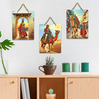 Artvibes Traditional Rajasthani Village Life Theme Decorative Wall Hanging Ornaments | Wall Sculpture | Signs & Plaques | Handcrafted Art | Artwork | Wall Poster | Ideal Gifts (WH_9662N), Set of 3