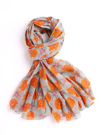 AQVA Printed Cotton Scarf for Women Stylish (Baghiya Aquamarine Orange) | Head and Face Cover Scarf for Girls with Cotton | Soft & Lightweight Scarves/Stoles for all Weather (72 x 43 in)