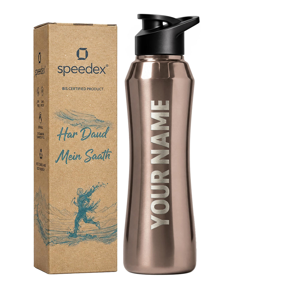 Speedex Customised Engraved Name Stainless Steel Water Bottle 1 Ltr – Personalised Sipper Cap Bottle for Kids, Men & Women, School, Gym, Travel, BIS Approved, Copper Gold, Set of 1