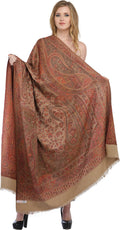 Exotic India Women's Reversible Jamawar with Woven Paisleys Wool Shawl (SWL33--light-taupe)