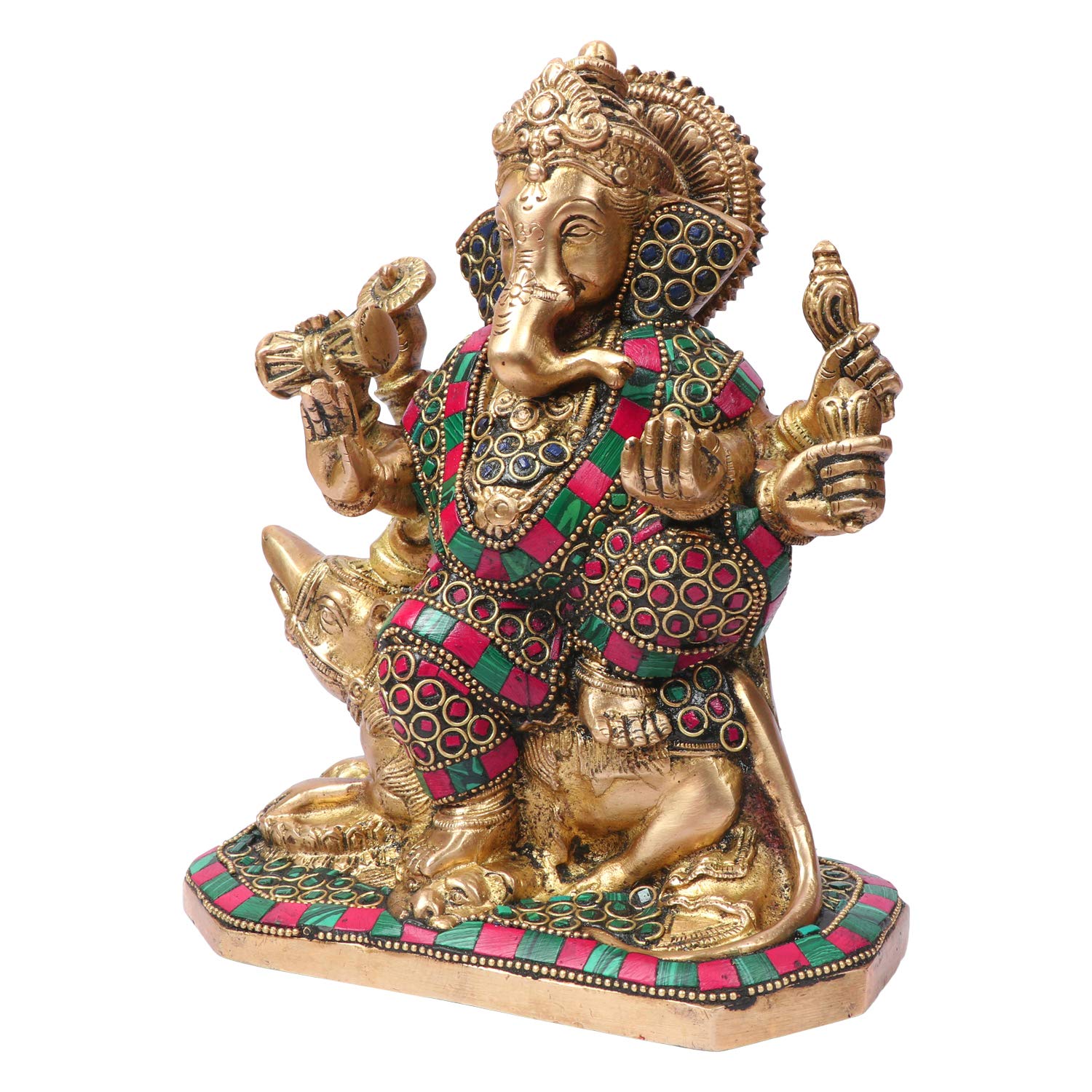 SVARUP Brass Ganesha Idol for Home Decoration Ganpati Statue Murti for Gift Height 8 Inch Weight 2.7 Kg Color Multicolor
