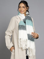 Ravaiyaa - Attitude is everything Women's Cashmere Wool Acrylic Scarf Winter Long Scarves, Neck Wrap 72 X 14 Inch (White & Grey)