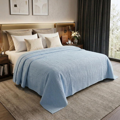 100% Cotton Muslin AC Blanket | 4 Layer Textured Breathable Summer Throw | Lightweight Blanket for AC Rooms | All Season Comfort Dohar | 200x220 cm | Sky Blue Kafalo
