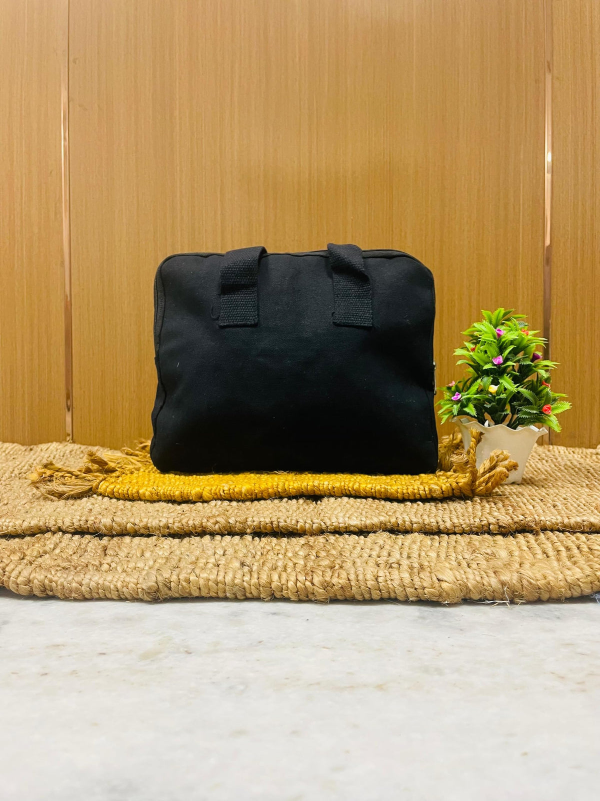 Art Of Colours Multipurpose Cotton Tablet Bag with Zipper for Travel,Office & Shopping (Black)