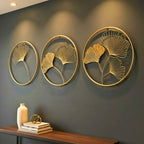 DSH CRAFTING YOUR CURIOSITY Metal Round Shaped Beautiful Leaf Wall Decor Wall Arts Perfect For Living Room Hotel Restaurant Bedroom Drawing Room. (Set Of -3)