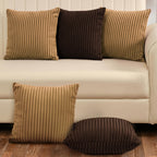 Yellow Weaves Pencil-Stripe Fur Cushion Covers | Soft Polyester | Decorative Sofa & Throw Pillow Covers | 16x16 Inches, Pack of 5 (Coffee & Golden Brown)