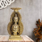 Artvarko™ Brass Double Head Buddha Under Cave Showpiece Tea Light Candle Holder Statue Murti for Home Decor Office Table Vastu Gift 12 Inches