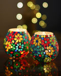 Homesake® Tealight Candle Holders for Home Decor, Mosaic Glass, Flowers, Decorations for Home, Item for Diwali Festival Home Decor Item