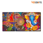 VIBECRAFTS 3 Pieces Spiritual Shree Ganesha Canvas Wall Painting Fitted With Wooden Frame For Home | Office | Living Room | Gifts(PTVC3Pcs3_11511)