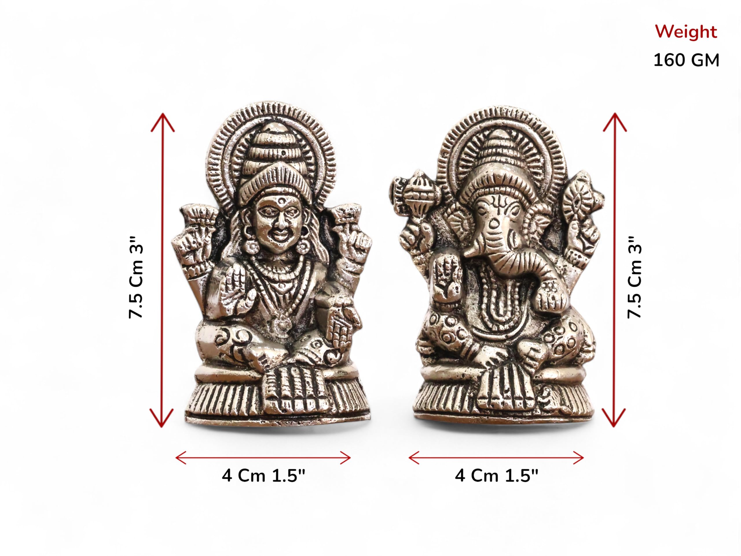 KridayKraft Metal Lakshmi & Ganesha Idol Pair – Silver Antique Finish Mini Statues (7.5 cm × 4 cm Each), 160 g – Auspicious Home Puja Decor & Diwali Gift