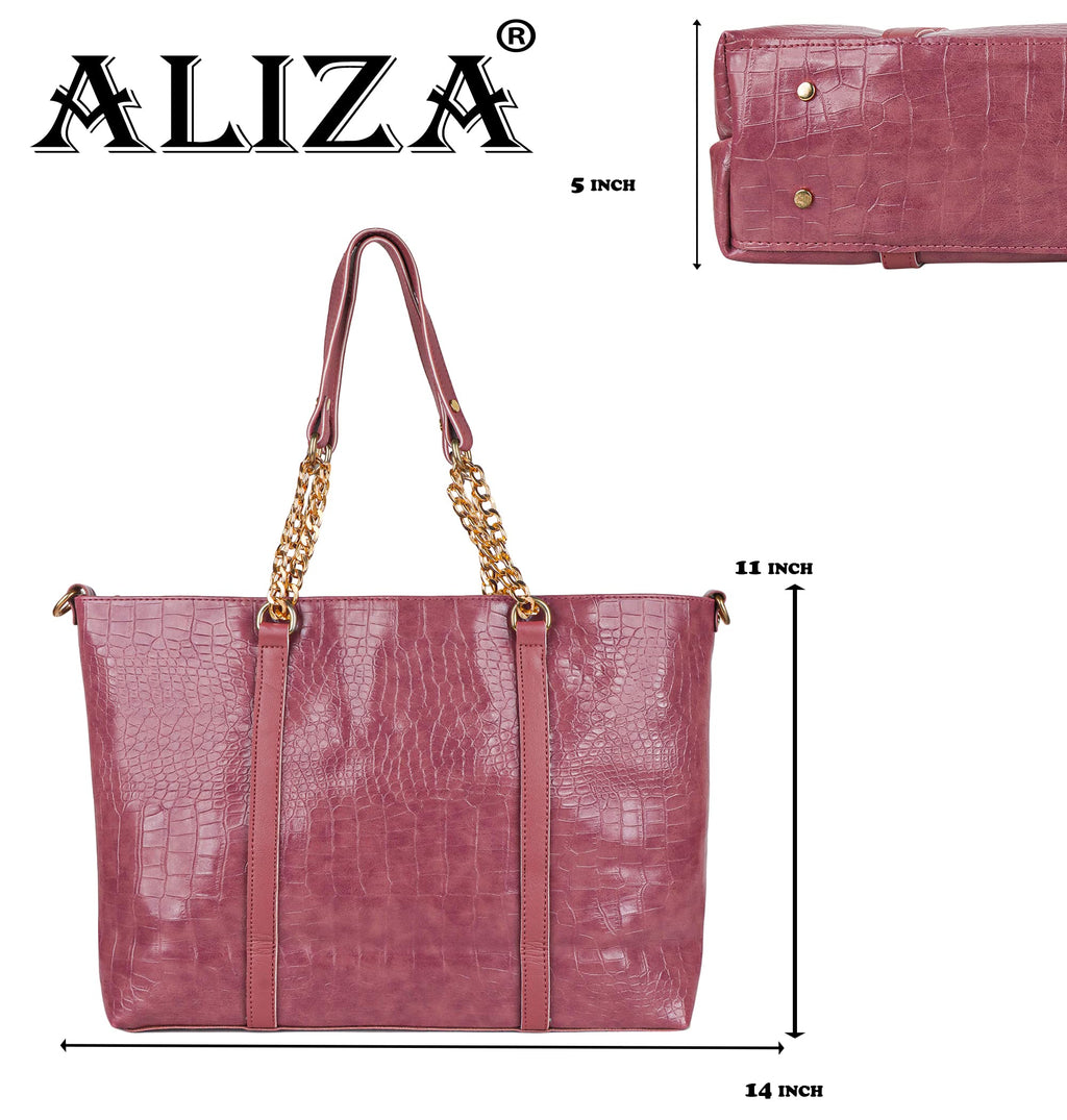 ALIZA Spacious handbag shoulder tote bag with a pouch for Girls and Women (PURPLE)