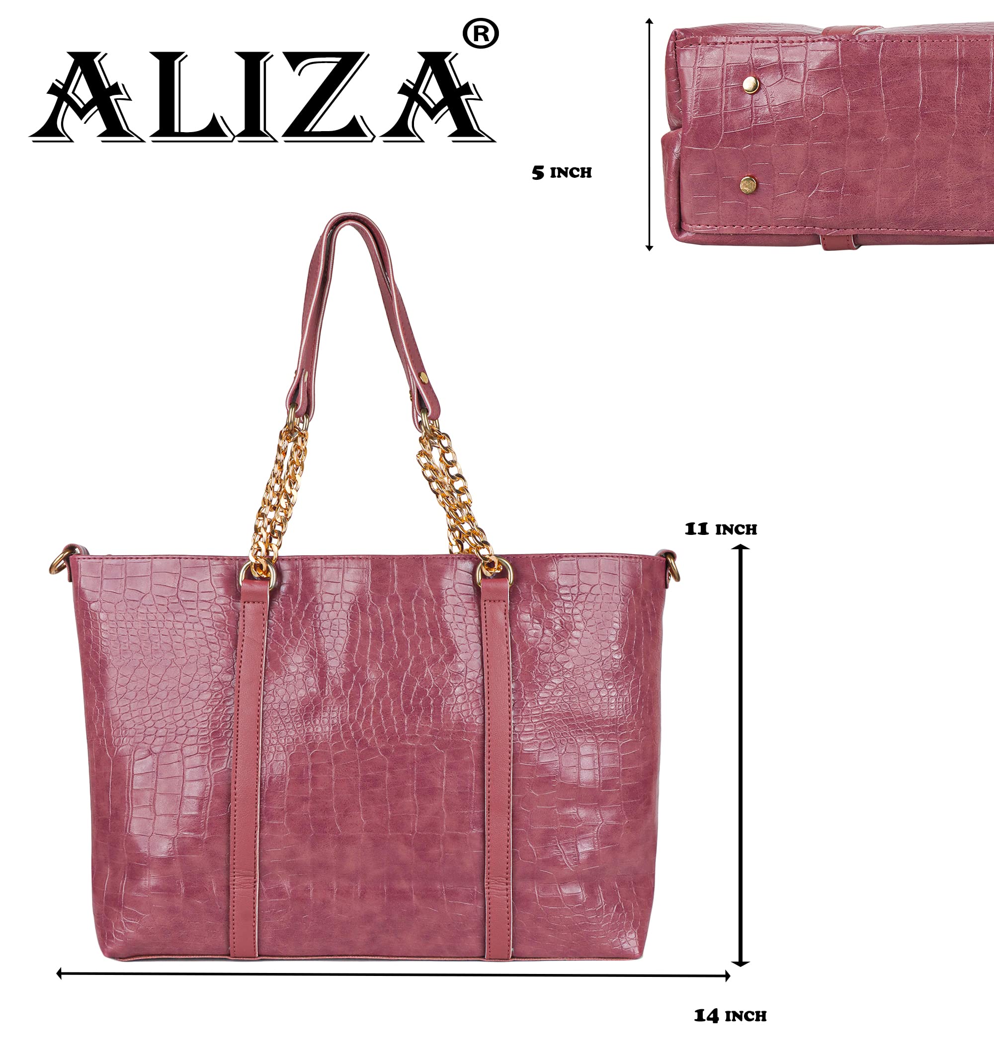 ALIZA Spacious handbag shoulder tote bag with a pouch for Girls and Women (PURPLE)