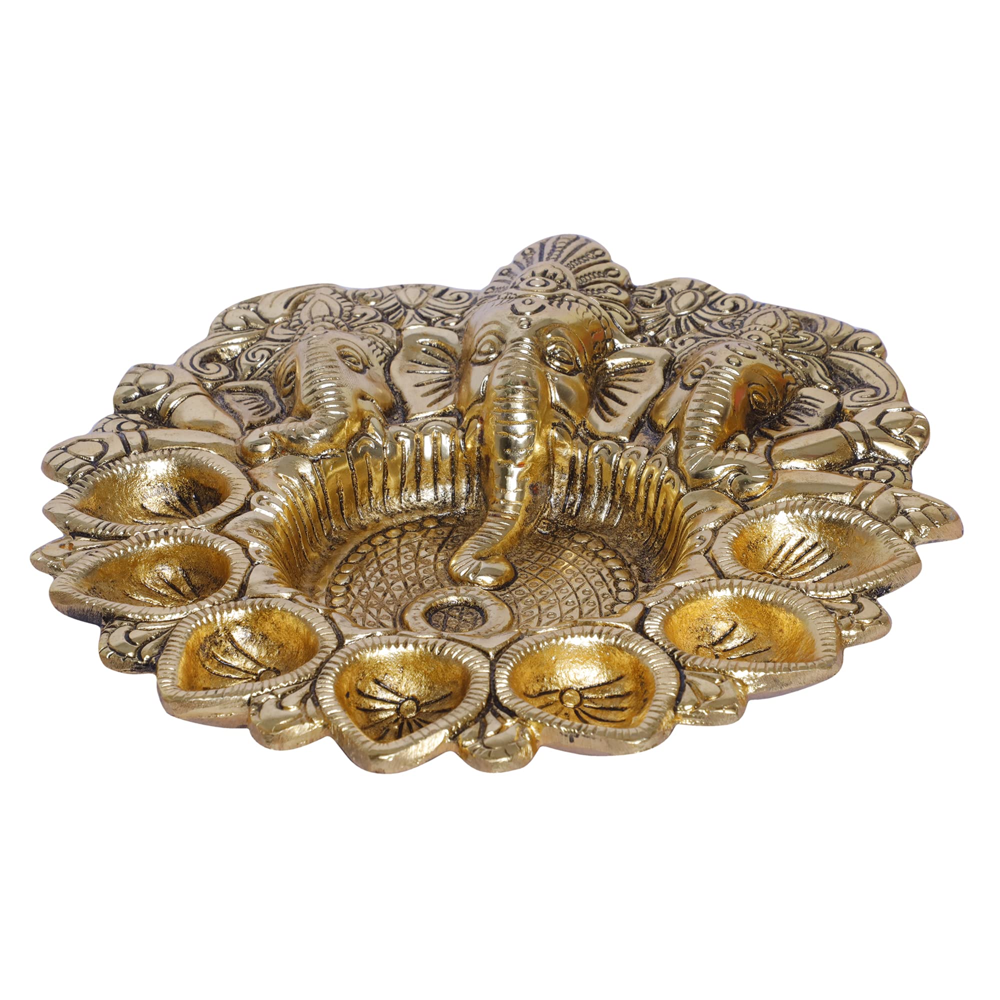 KridayKraft Metal Ganesha Puja Thali with Diya Ganpati Pooja Thali for Puja Room Mandir Temple Ganesha Murti Idol Pooja Thali for Diwali Poojan Decorative Showpiece