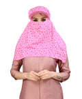 TESY QWEN Women's Scarf Cum Mask with Cap, Rayon Multi-Functional Neck Gaiter with UV Protection for Biking, Hiking and Travel (Pink_Heart)