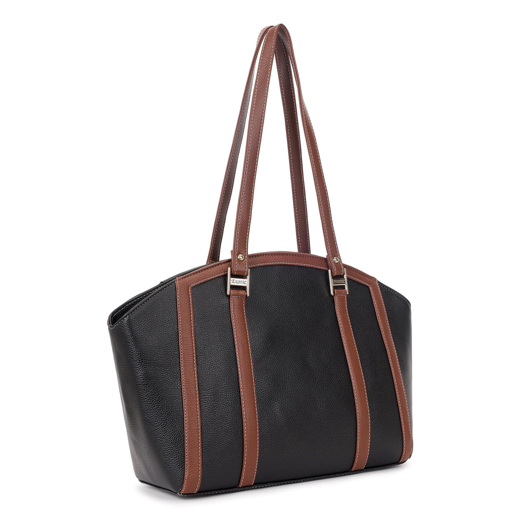 EXOTIC Shoulder Handbag for Women, Classic Fashion Design with Contrast Stitching (Black)