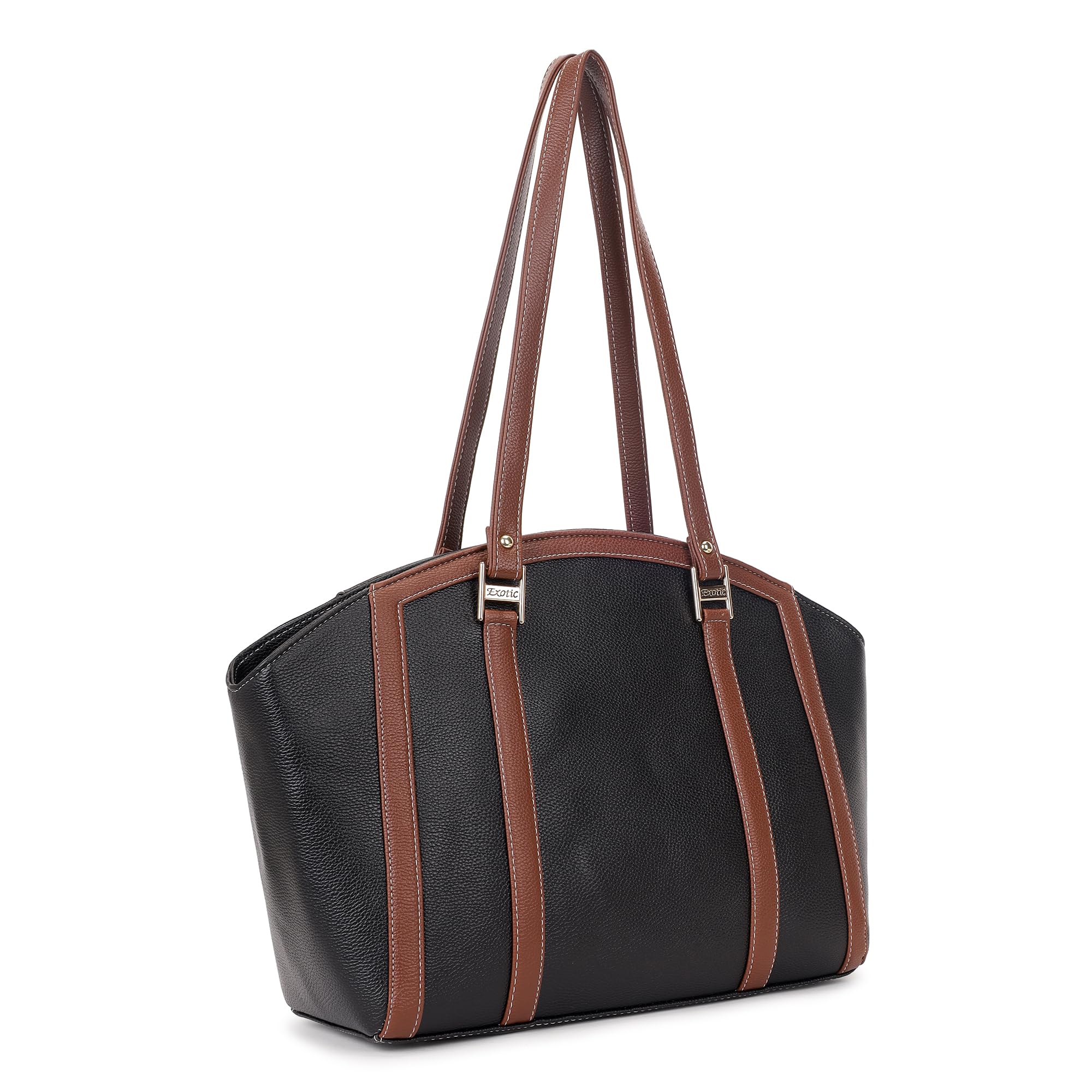 EXOTIC Shoulder Handbag for Women, Classic Fashion Design with Contrast Stitching (Black)