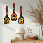 Artvibes Women Kalighat Art Spatula Shape Wooden Wall Hanging | Modern Art Print | Wall Accent | Gift Items | Aesthetic Wooden Decoration | Ethnic Wall Decor | Cafe Decor (WH_11005N), Set of 3