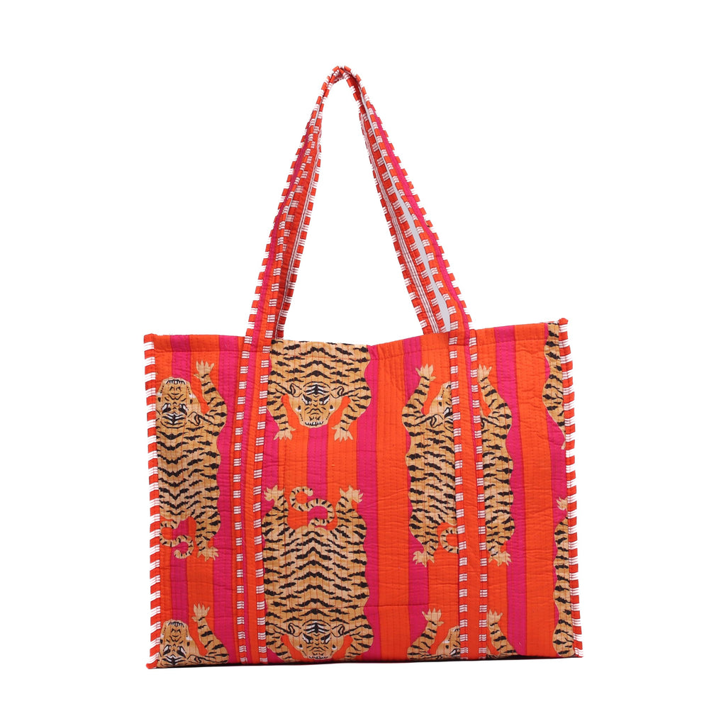 HOUSE OF GULAB Tote Bag for Women Canvas Tote Bag with Long Handle and Inside Pocket Stylish Shoulder Handbag for Ladies Shopping Office College Bag Reusable Handbag for Daily Use (Orange & Pink)
