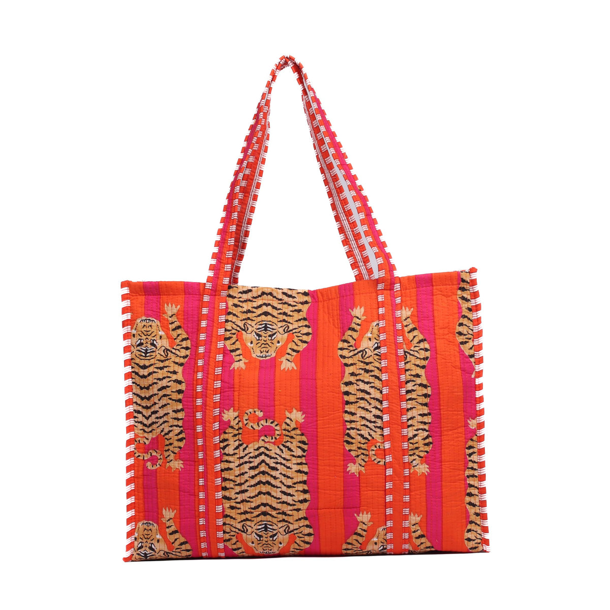 HOUSE OF GULAB Tote Bag for Women Canvas Tote Bag with Long Handle and Inside Pocket Stylish Shoulder Handbag for Ladies Shopping Office College Bag Reusable Handbag for Daily Use (Orange & Pink)