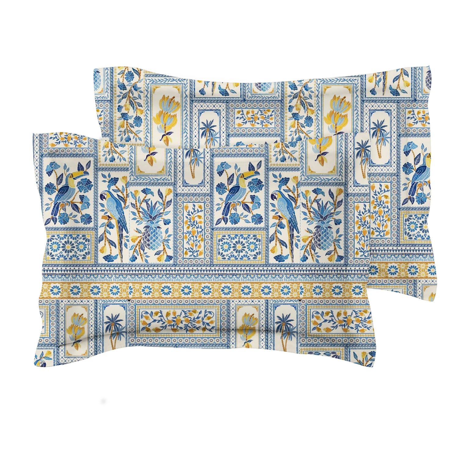 BSB HOME® 220 TC Premium Cotton Printed Pillow Covers | Ultrasoft Breathable Envelope Closure| Pack of 2 Pillow Covers King Size (White & Blue Flower, 20 x 30 Inches)